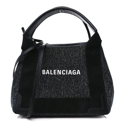 Balenciaga Denim Fabric Satin Calfskin Navy Cabas XS Washed Black 3 of 12