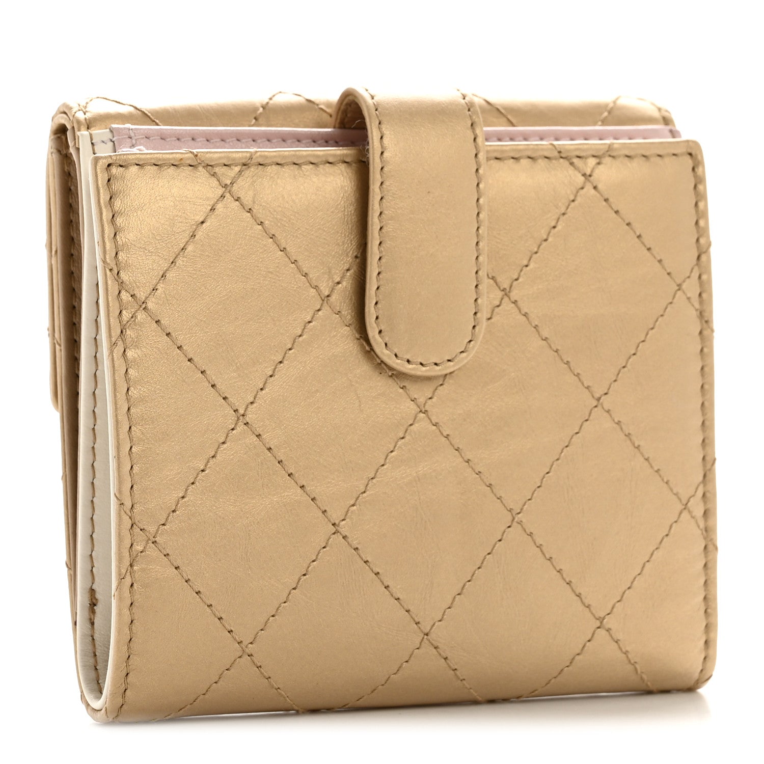 Chanel Metallic Calfskin Diamond Stitch Compact French Flap Wallet Gold Rose 3 of 9