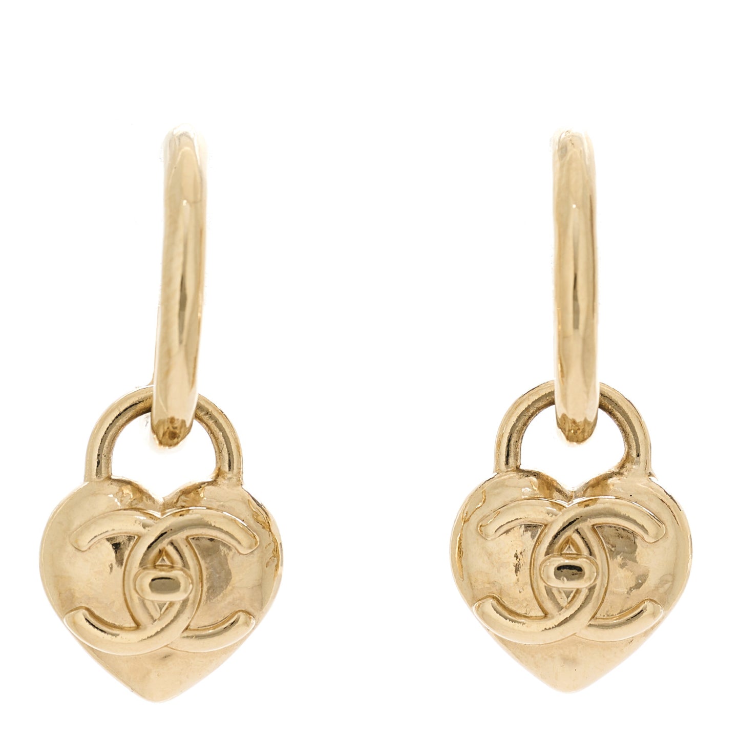 Metal CC Heart Turnlock Drop Earrings Gold