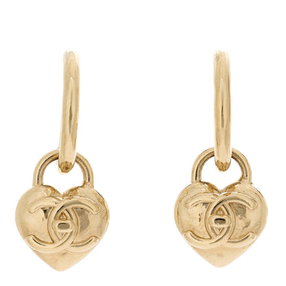 Chanel Metal CC Heart Turnlock Drop Earrings Gold 1 of 6
