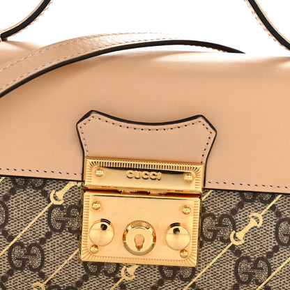 Gucci GG Supreme Monogram Calfskin Horsebit Print Mini Padlock Top Handle Shoulder Bag Beige Ebony Light Pink 12 of 14