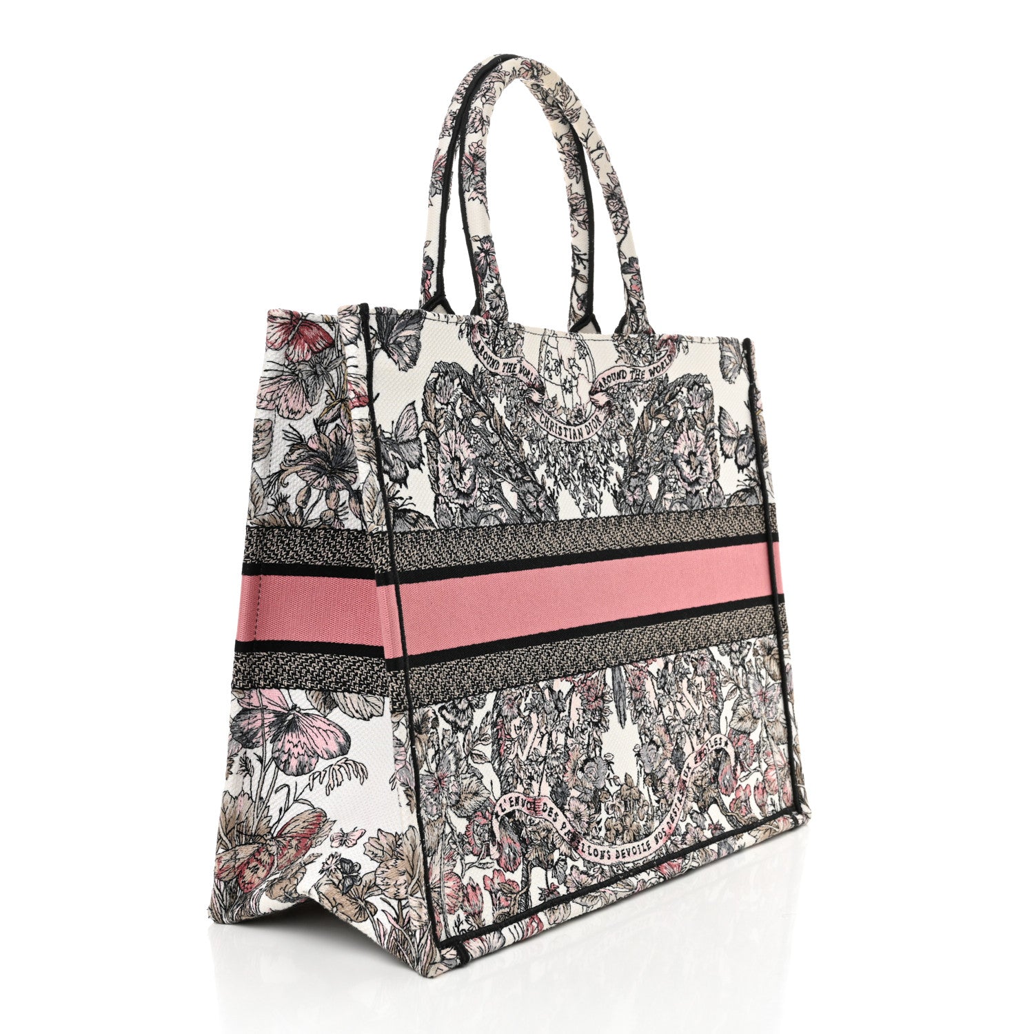 Christian Dior Canvas Embroidered Large Butterfly Around The World Book Tote White Pastel Pink 3 of 11