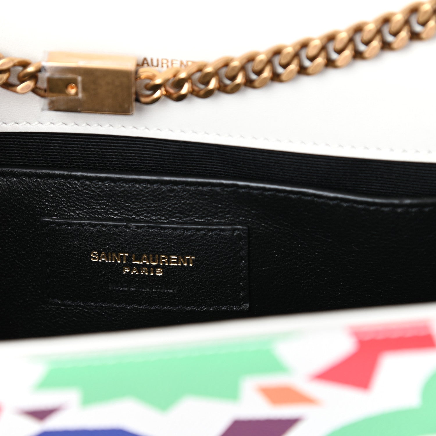 Saint Laurent Grain De Poudre Small Classic Monogram Shapes Print Kate Satchel White 6 of 8