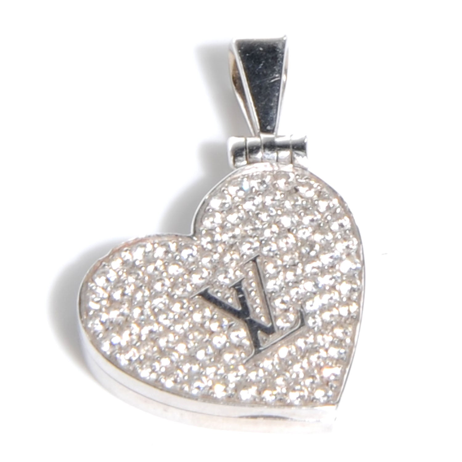 Louis Vuitton 18k White Gold Diamond Heart Locket Pendant 1 of 4