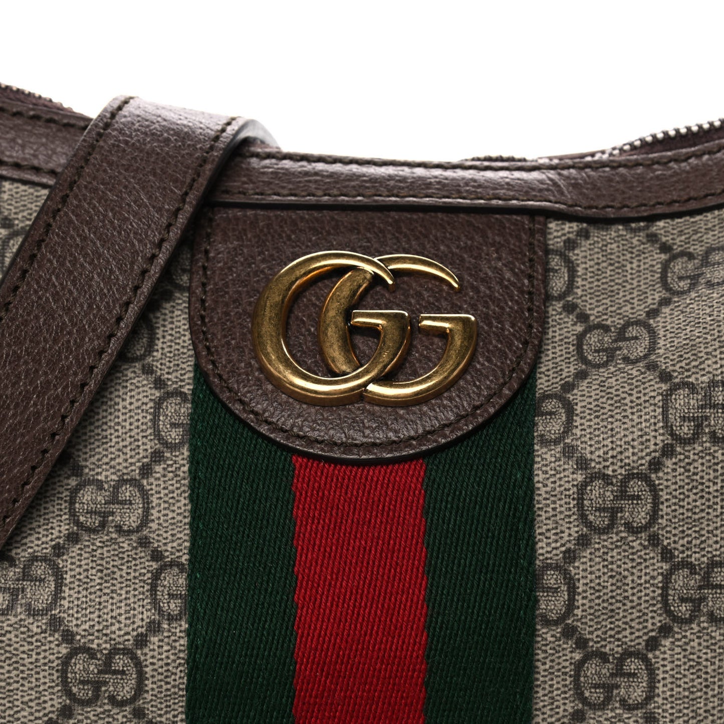 GG Supreme Monogram Web Small Ophidia Half Moon Hobo Brown