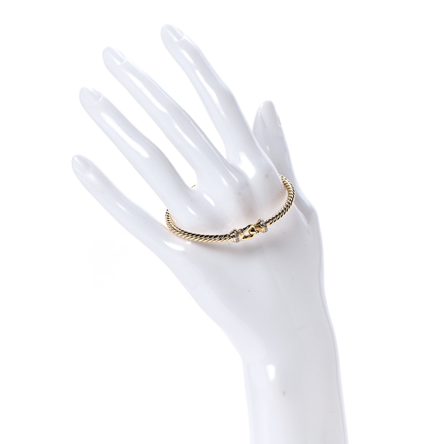 David Yurman 18K Yellow Gold Diamond 3.5mm Cable Buckle Bracelet 2 of 6