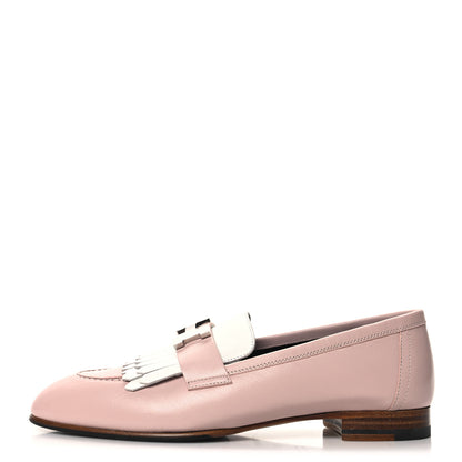 Hermes Goatskin Womens Royal Loafers 37 Rose Porcelain White 1 of 9