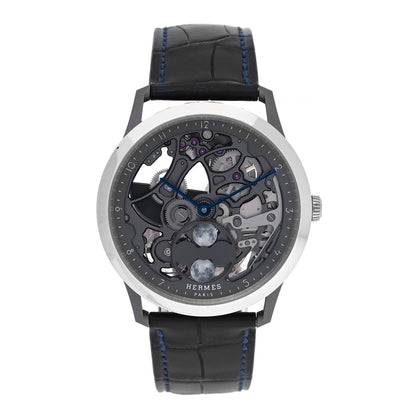 Hermes Platinum Titanium Alligator 39.5mm Slim d'Hermes Squelette Lune Automatic Watch Graphite 1 of 5
