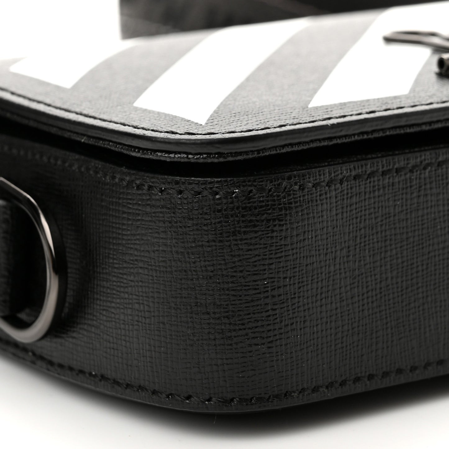 Saffiano Striped Mini Diag Binder Clip Bag Black White