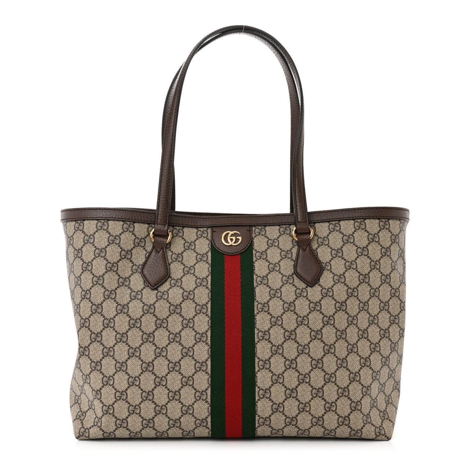 Gucci GG Supreme Monogram Textured Calfskin Web Medium Ophidia Shopping Tote Beige Ebony New Acero 1 of 10