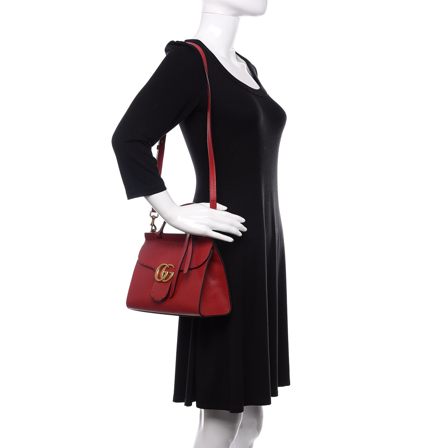 Gucci Calfskin Mini GG Marmont Top Handle Bag Vulcanic Red 2 of 9