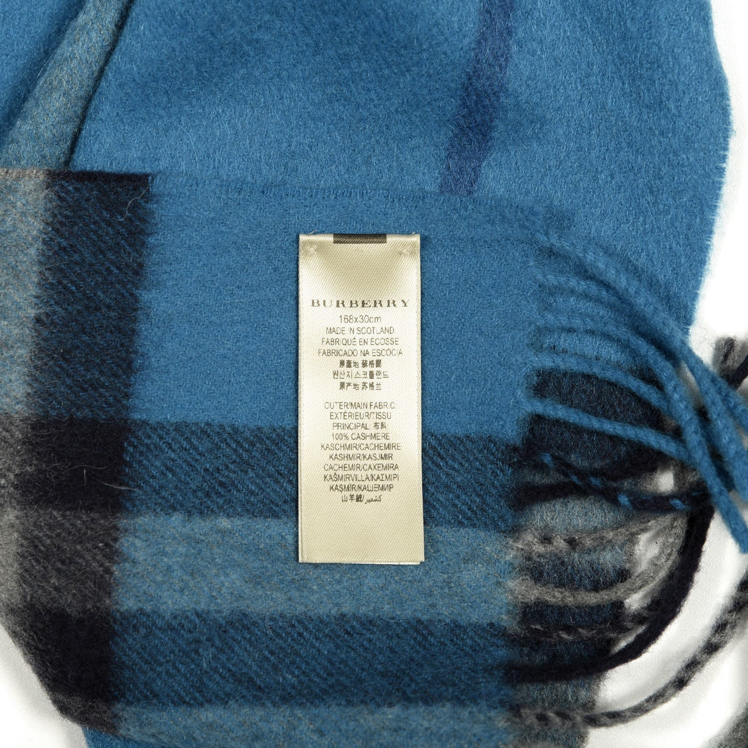 Burberry Cashmere Giant Check Fringe Scarf Bright Cornflower Blue 4 of 4