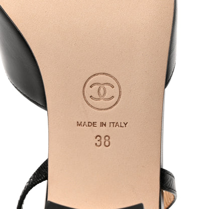 Chanel Goatskin Grosgrain Cap Toe CC Slingback Sandals 38 Black 8 of 9