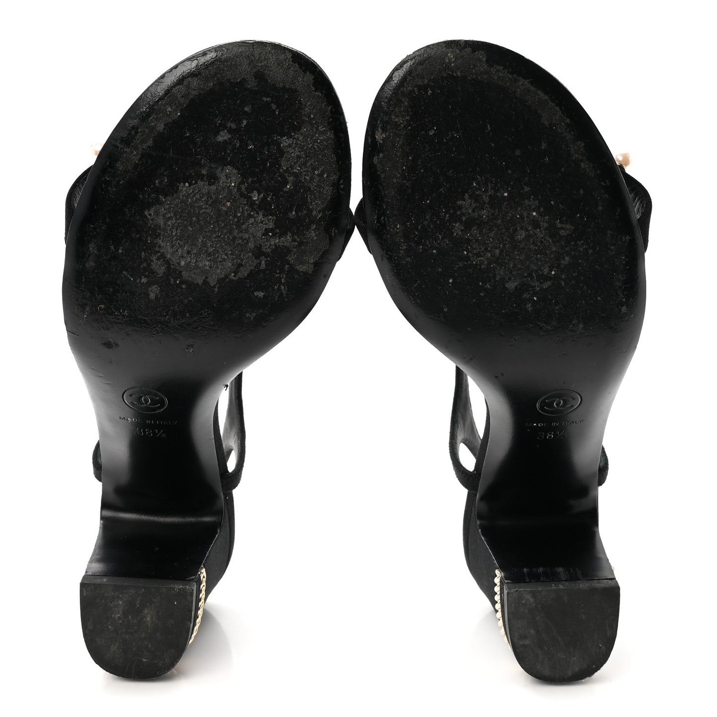 Grosgrain Pearl Chain CC Sandals 37.5 Black