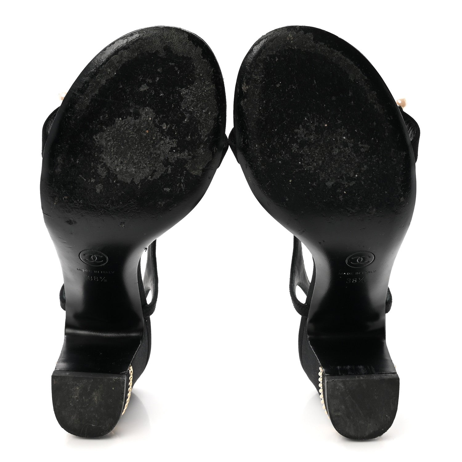 Chanel Grosgrain Pearl Chain CC Sandals 37.5 Black 6 of 8