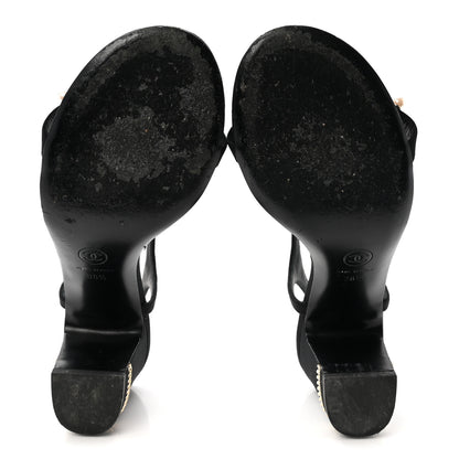 Chanel Grosgrain Pearl Chain CC Sandals 37.5 Black 6 of 8