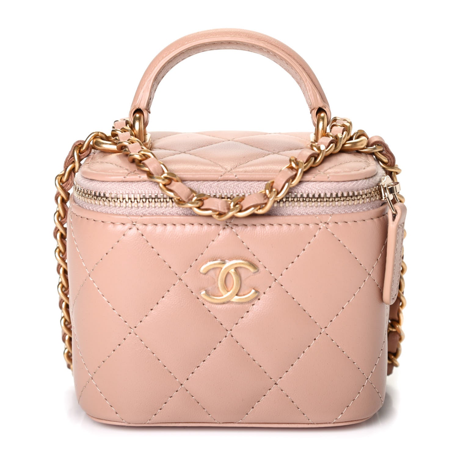 Chanel Lambskin Quilted Top Handle Mini Vanity Case With Chain Beige 1 of 4