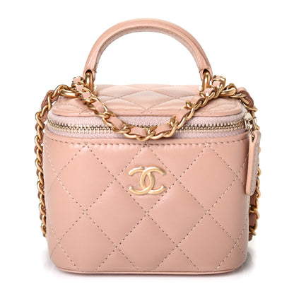 Chanel Lambskin Quilted Top Handle Mini Vanity Case With Chain Beige 1 of 4