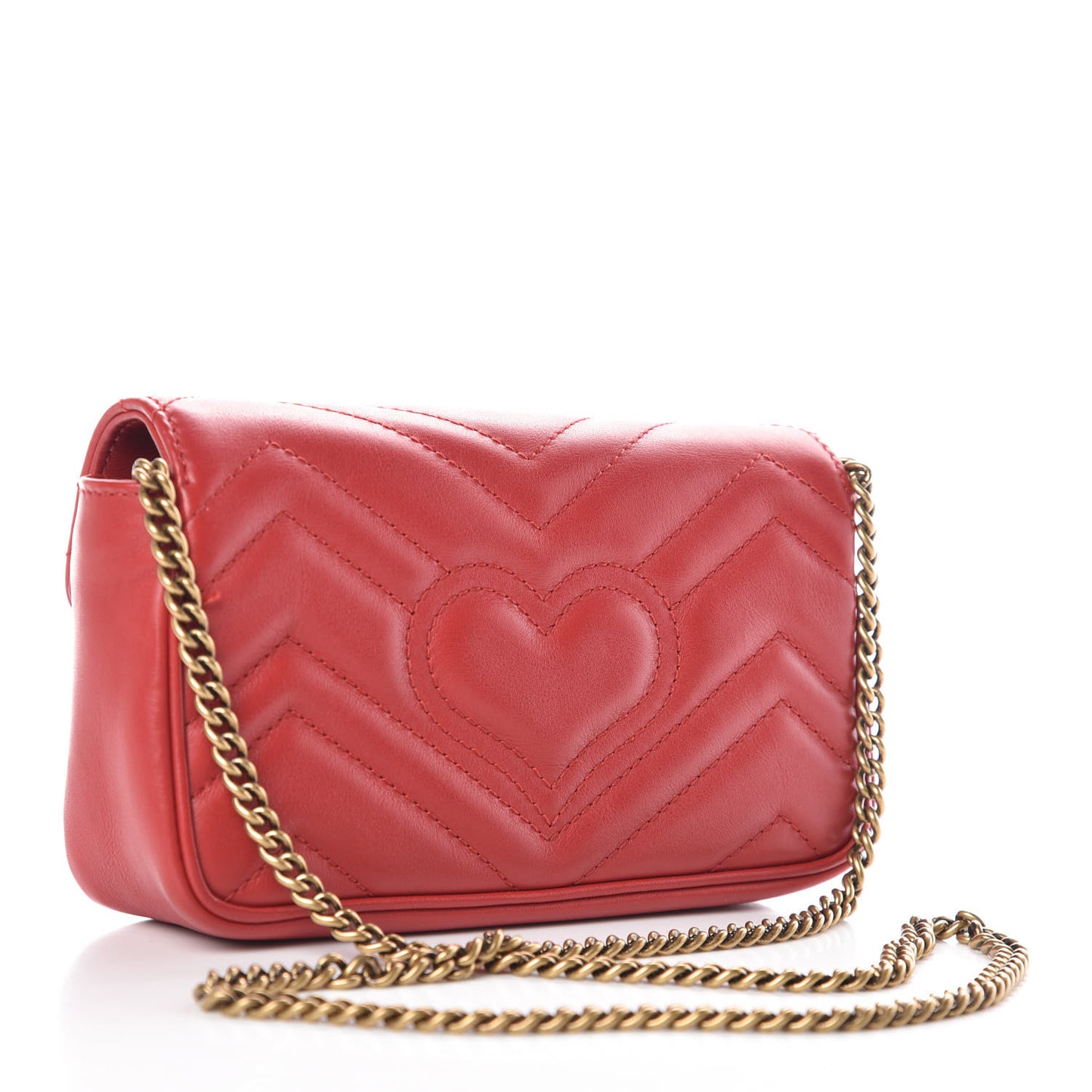 Calfskin Matelasse Super Mini GG Marmont Shoulder Bag Hibiscus Red