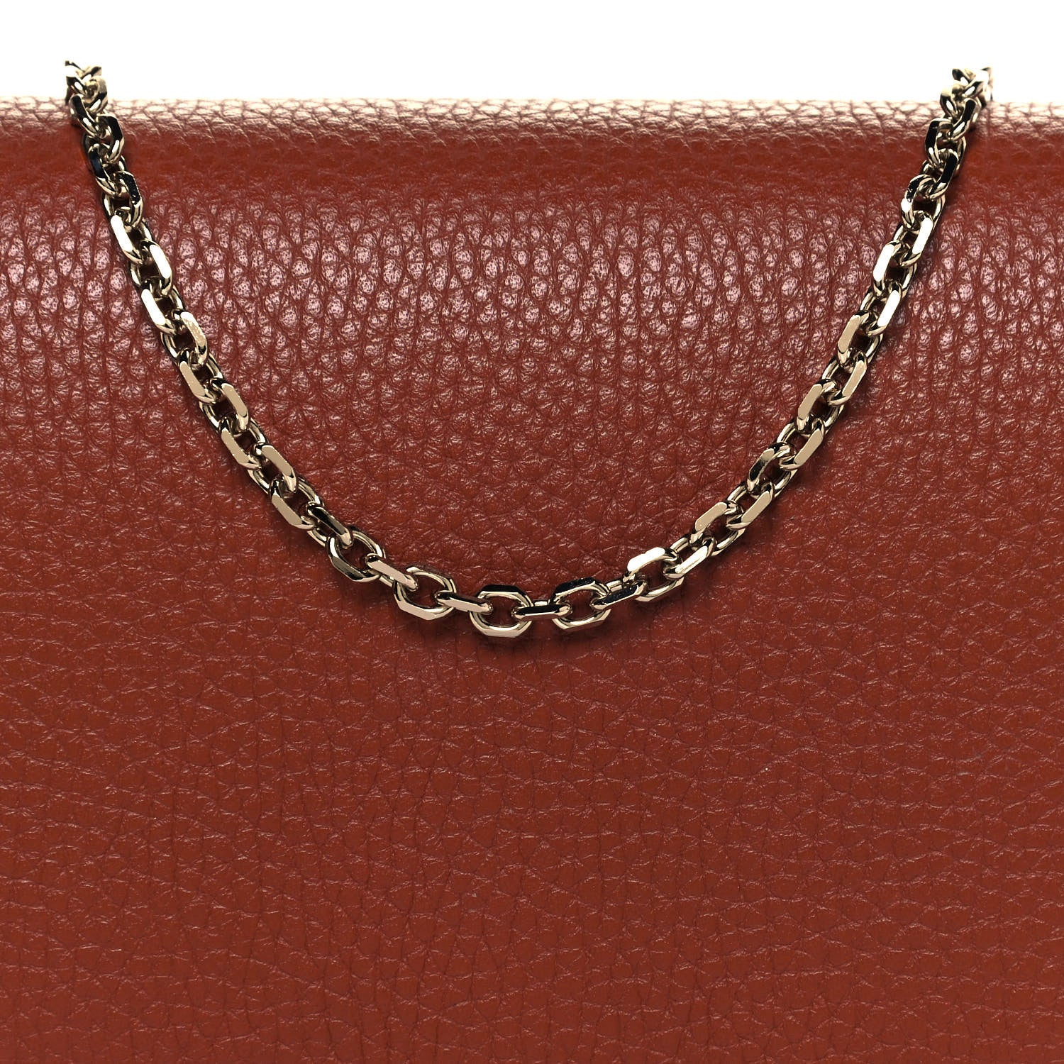 Valentino Garavani Pebbled Calfskin Rockstud Wallet on Chain Saddle Brown 6 of 13
