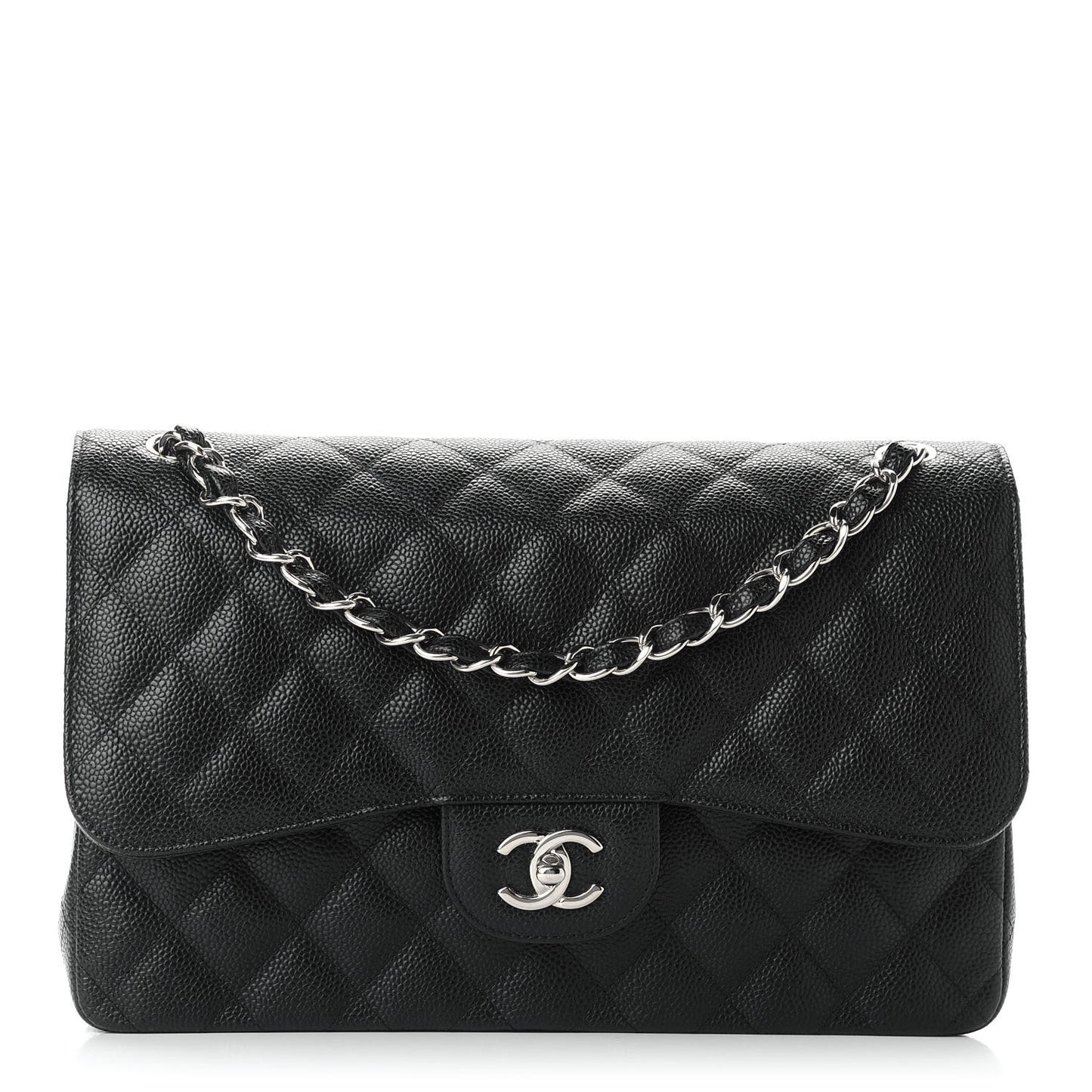 Caviar Quilted Jumbo Double Flap Black
