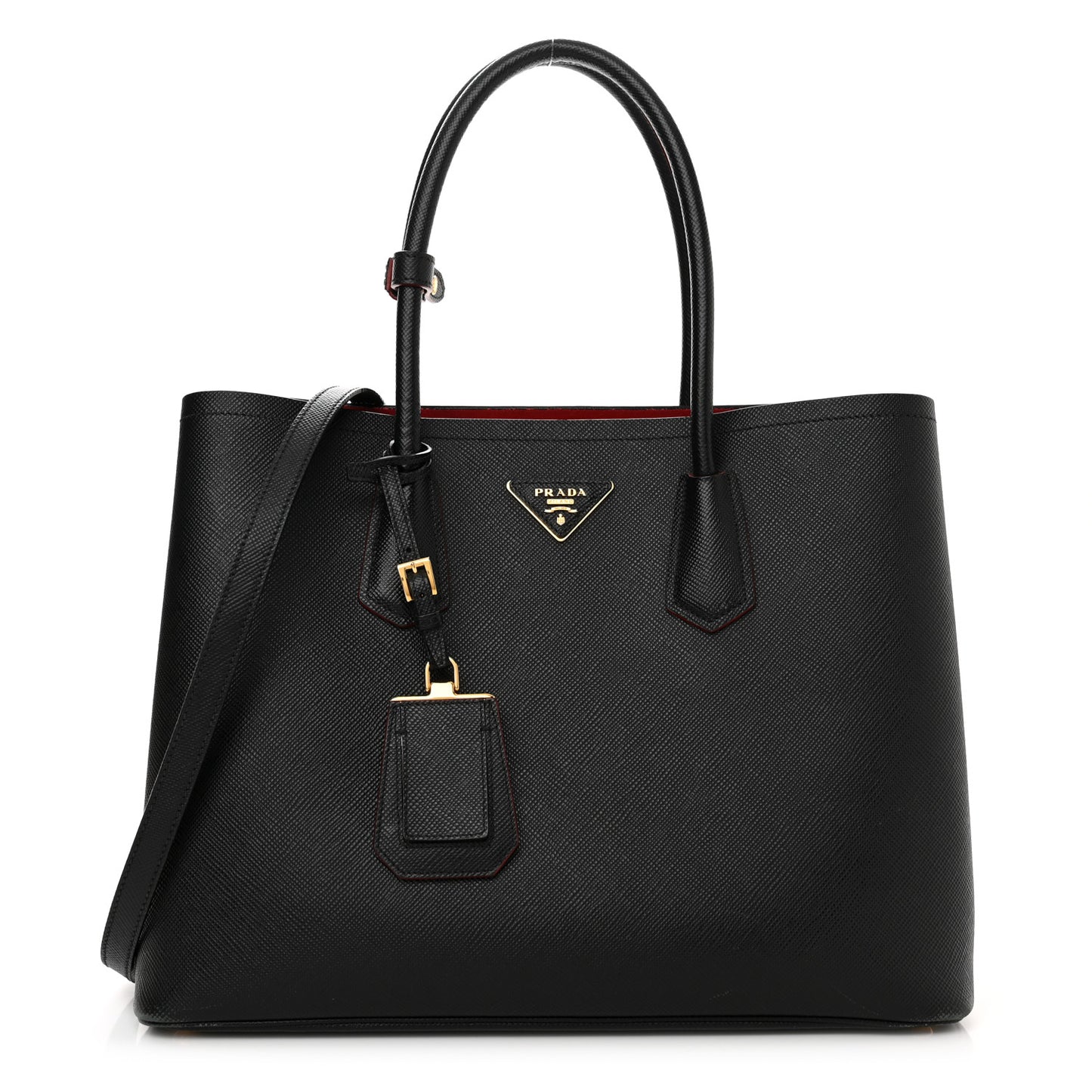 Saffiano Cuir Medium Double Bag Black Fuoco