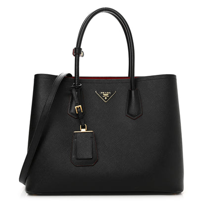 Prada Saffiano Cuir Medium Double Bag Black Fuoco 1 of 17