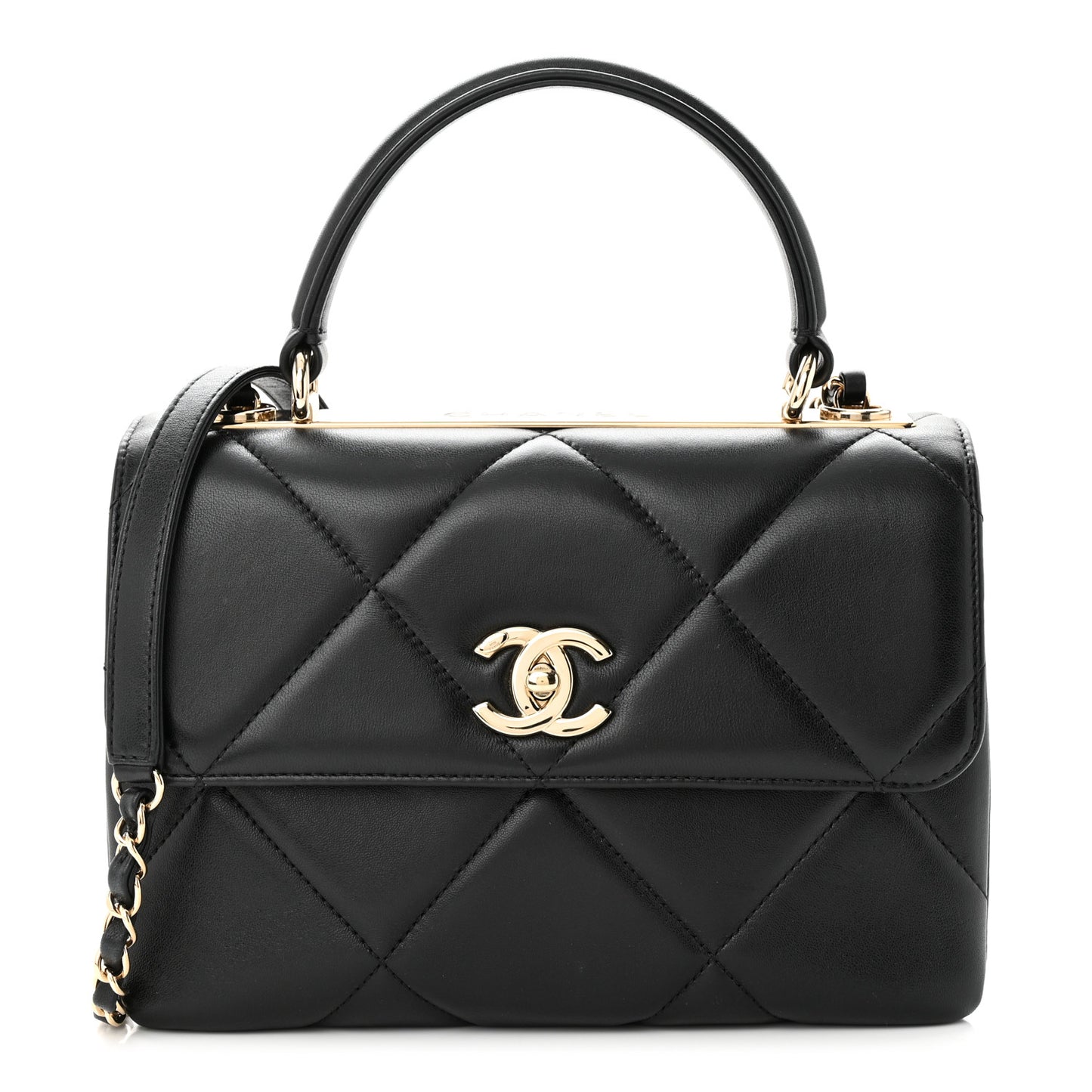 Lambskin Quilted Small Trendy CC Top Handle Flap Black