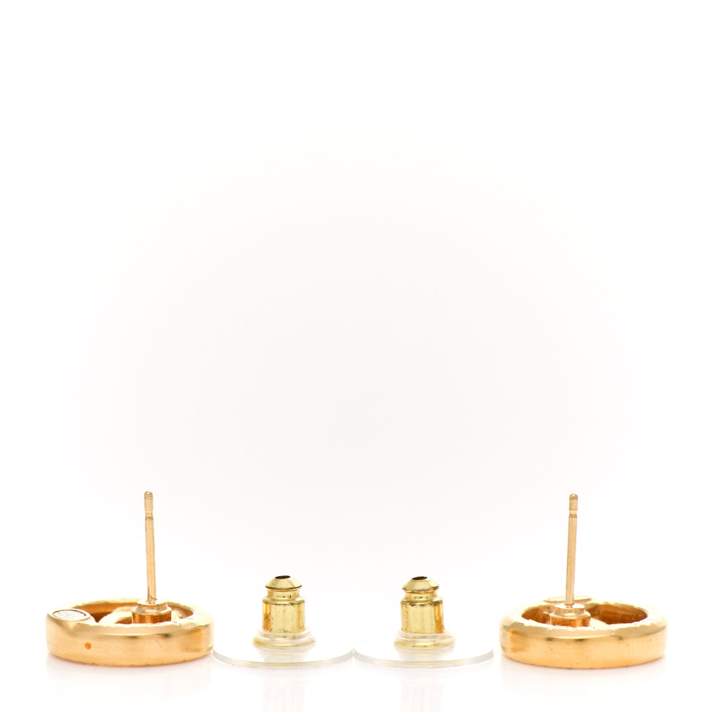 Metal Crystal Textured CC Round Earrings Gold