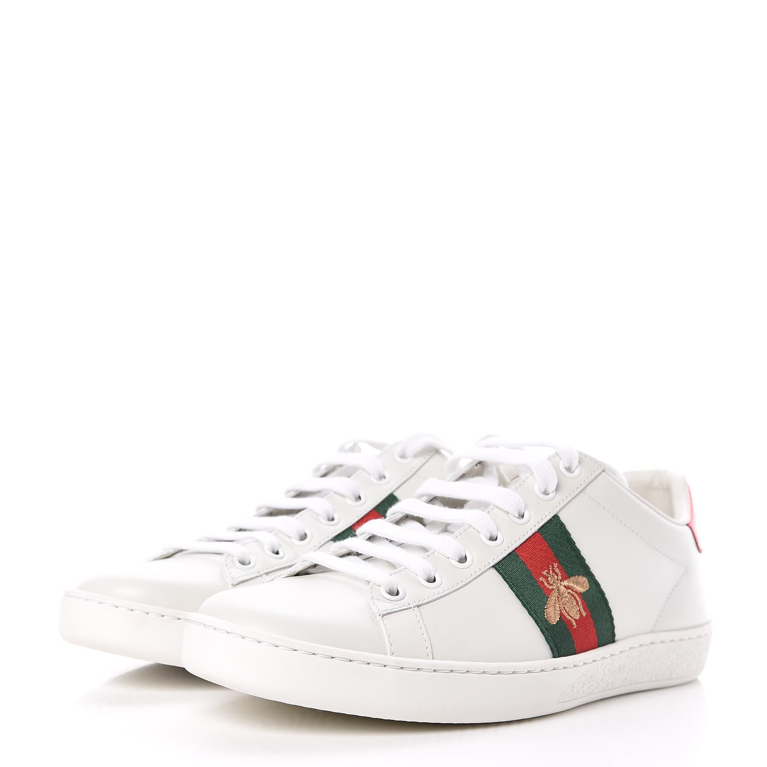 Gucci Calfskin Ayers Bee Embroidered Womens Ace Sneakers 37.5 White Green 3 of 10