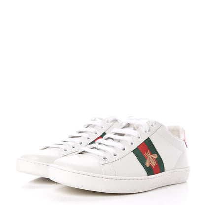 Gucci Calfskin Ayers Bee Embroidered Womens Ace Sneakers 37.5 White Green 3 of 10