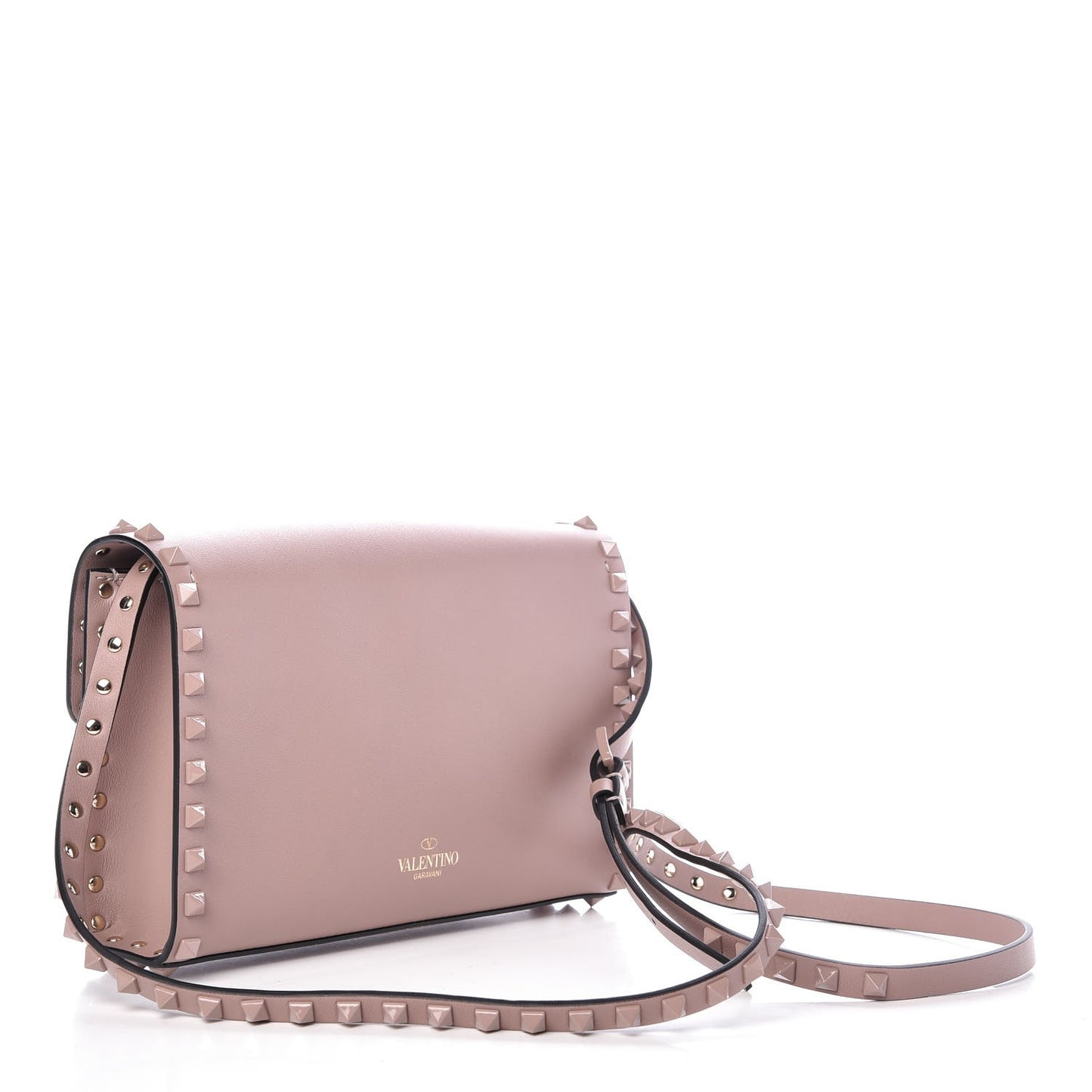 Vitello Monochrome Medium Rockstud Flip Lock Crossbody Bag Poudre