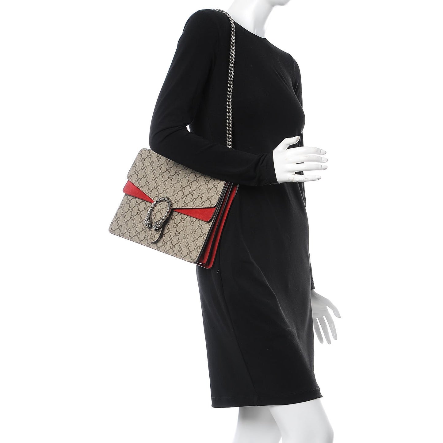 GG Supreme Monogram Suede Cudu Medium Dionysus Shoulder Bag Beige Ebony Vulcanic Red