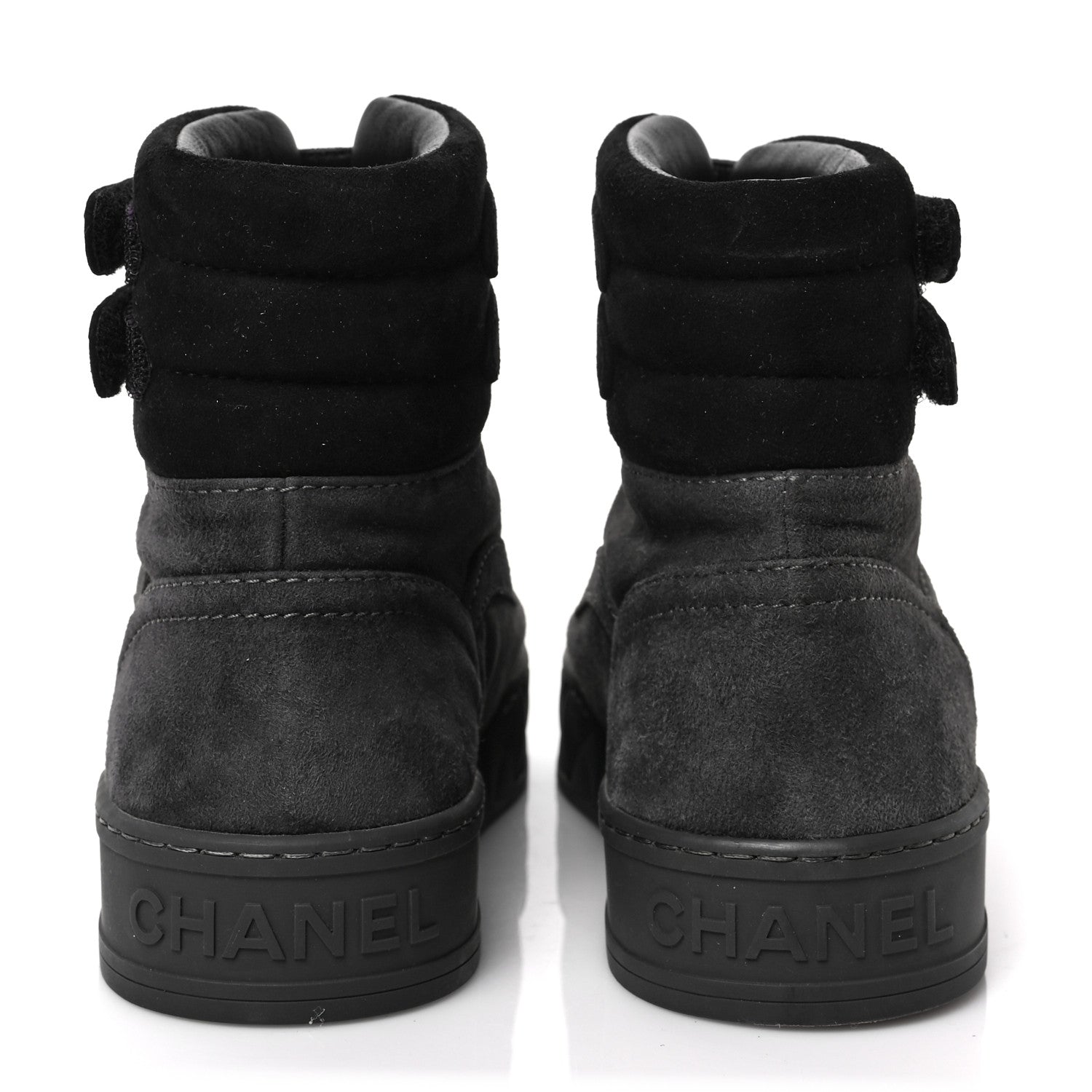 Chanel Suede Logo High Top Sneakers 37 Grey Black 5 of 8