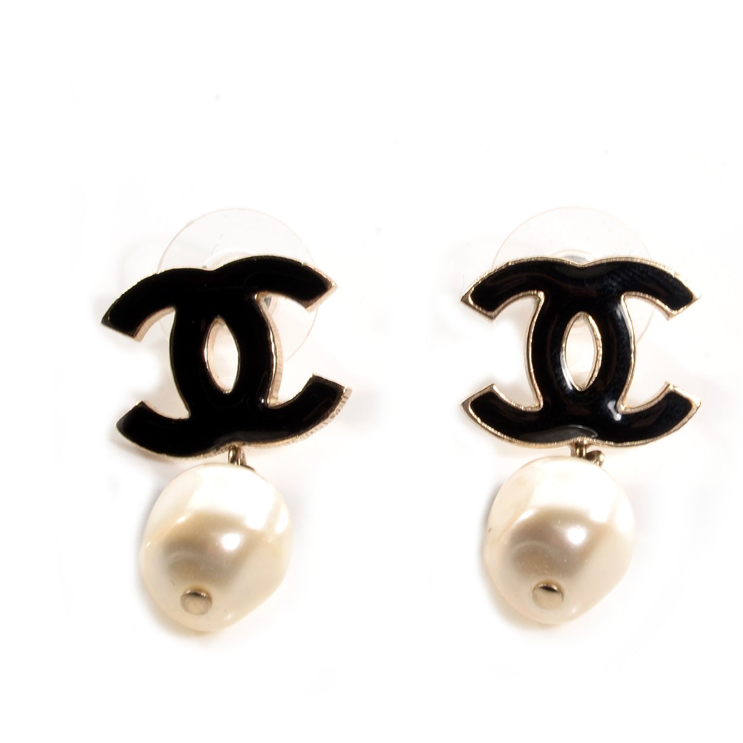 Chanel Pearl Enamel CC Drop Earrings Black 1 of 5