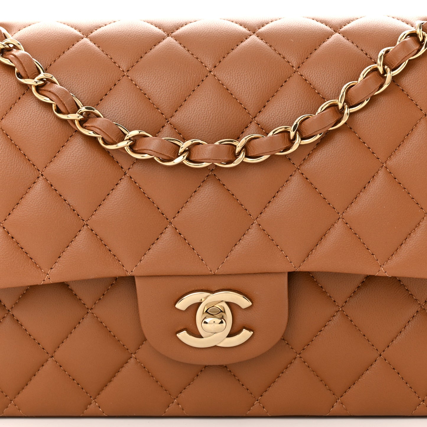 Lambskin Quilted Medium Double Flap Brown