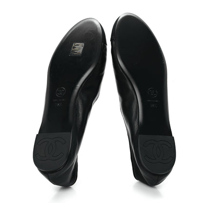 Chanel Lambskin Grosgrain Cap Toe CC Ballerina Flats With Leg Warmers 38.5 Black 7 of 10