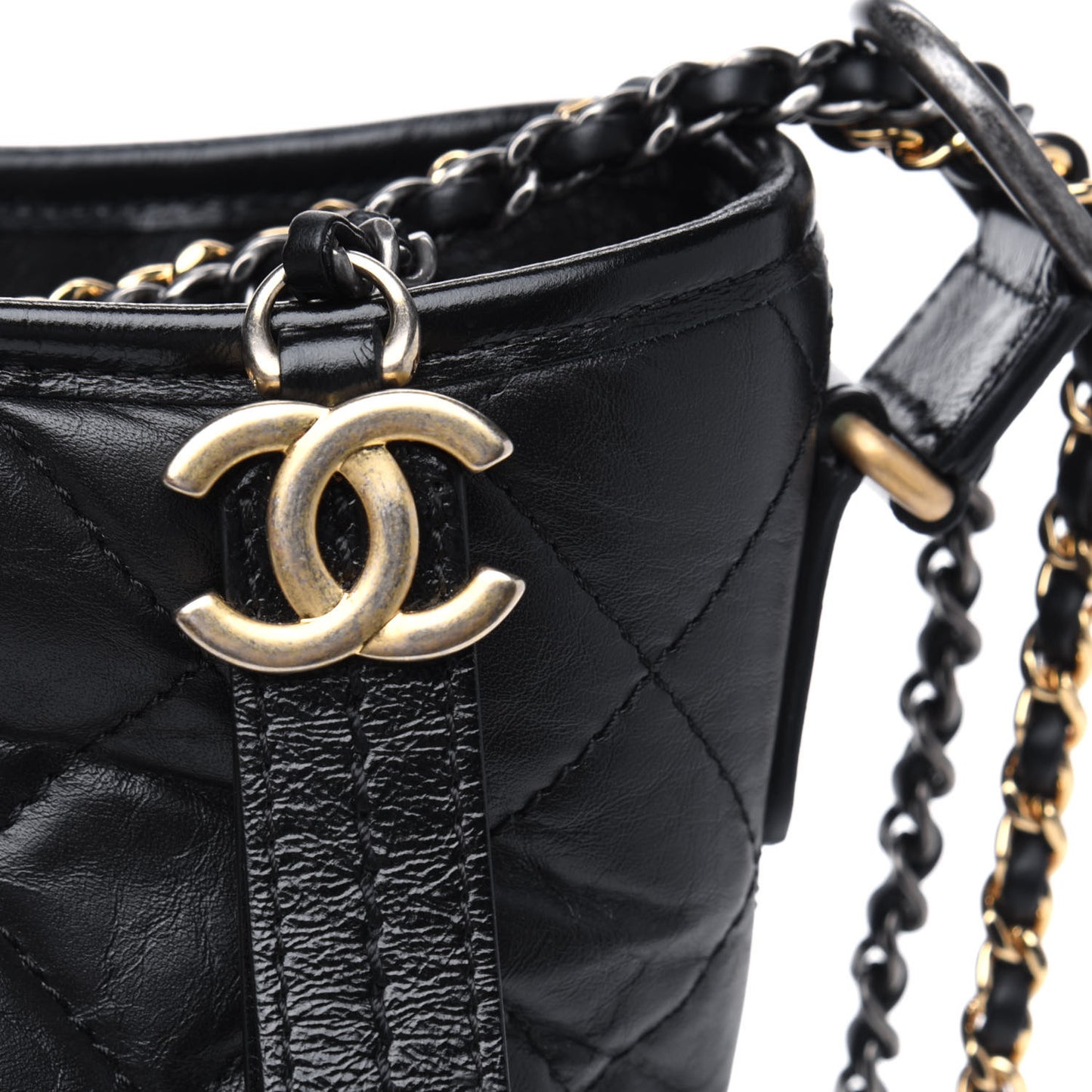Aged Calfskin Quilted Medium Gabrielle Hobo Black