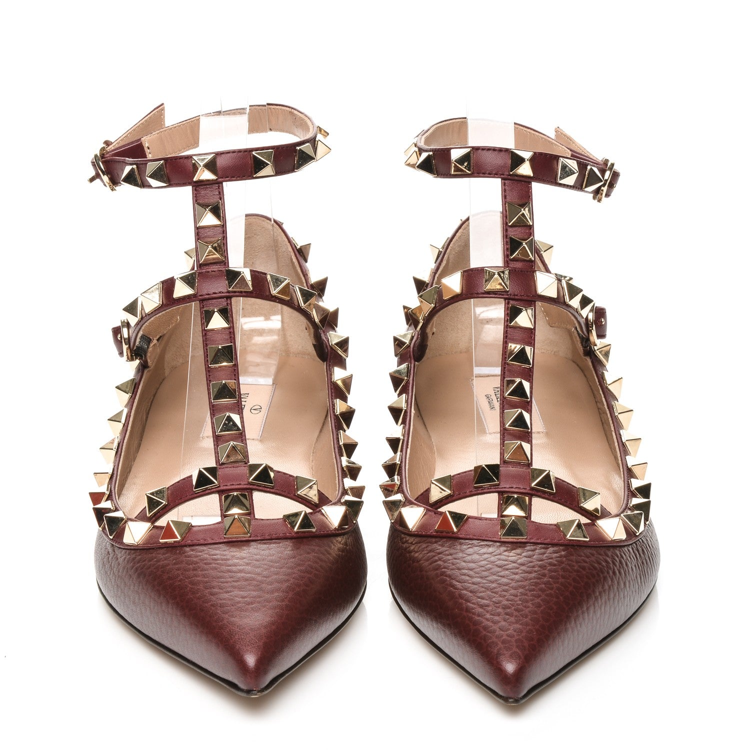 Valentino Garavani Pebbled Calfskin Rockstud Cage Ballerina Flats 37 Rubin 2 of 7