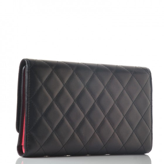 Calfskin Quilted Cambon Tri-Fold Wallet Black