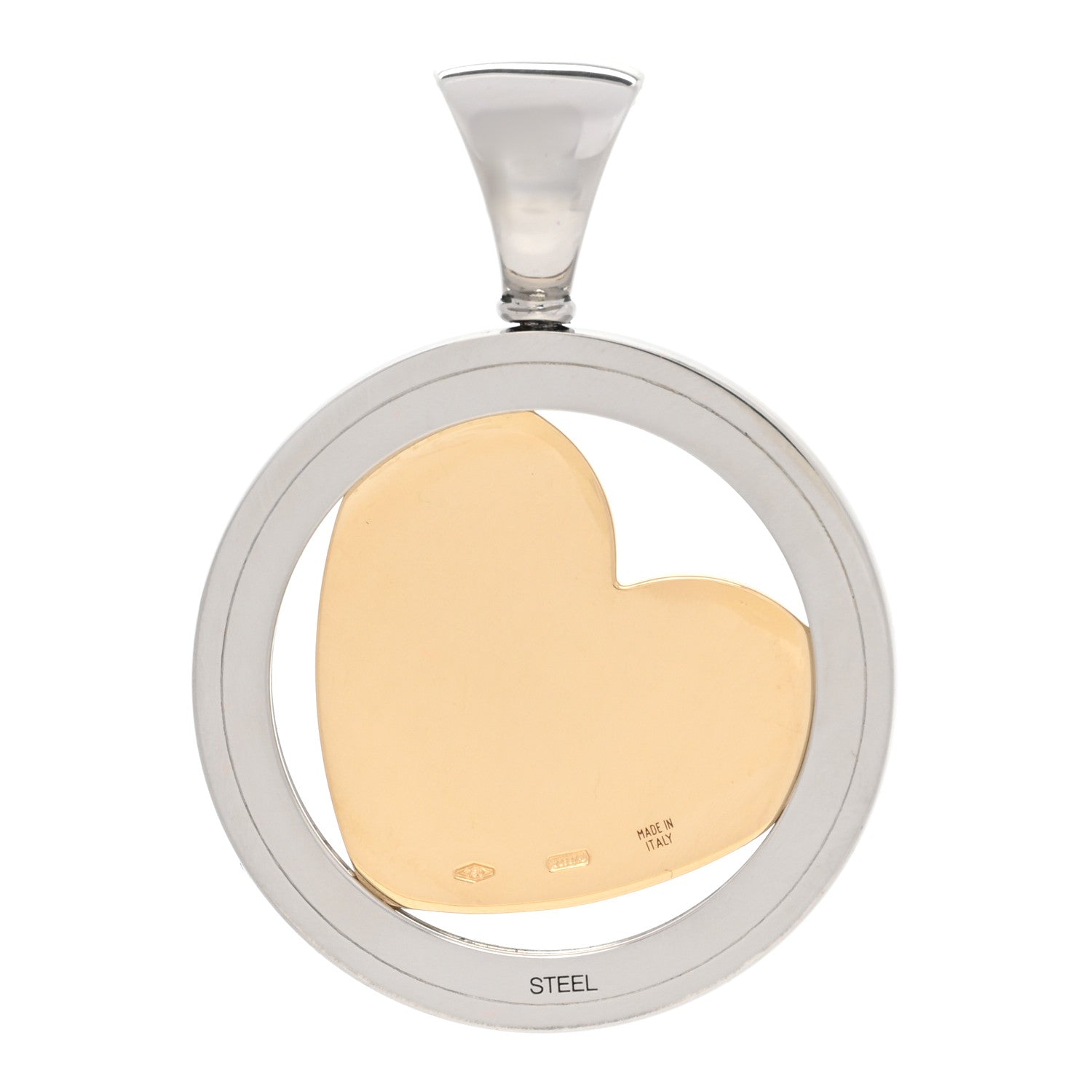 Bulgari Stainless Steel 18K Yellow Gold Diamond Tondo Heart Pendant 3 of 4