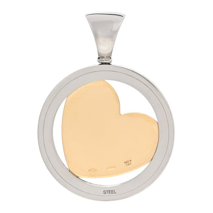 Bulgari Stainless Steel 18K Yellow Gold Diamond Tondo Heart Pendant 3 of 4