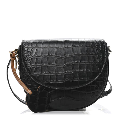 Stella McCartney Embossed Crocodile Effect Medium Frayme Flap Shoulder Bag Black 1 of 9
