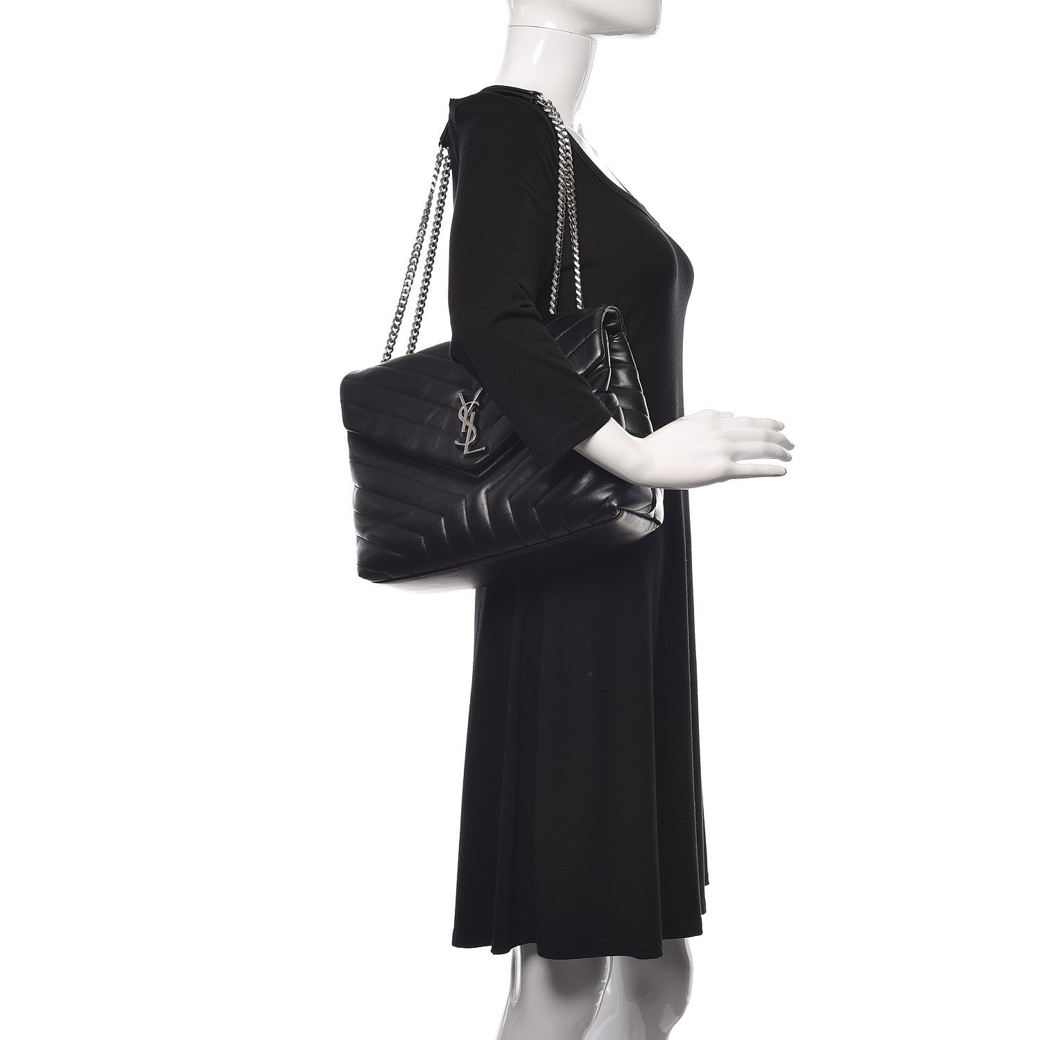 Saint Laurent Calfskin Y Quilted Monogram Medium Loulou Chain Satchel Black 2 of 10