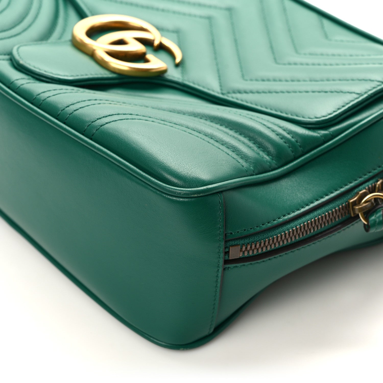 Gucci Calfskin Matelasse Sylvie Web Small GG Marmont Top Handle Shoulder Bag Emerald 11 of 12