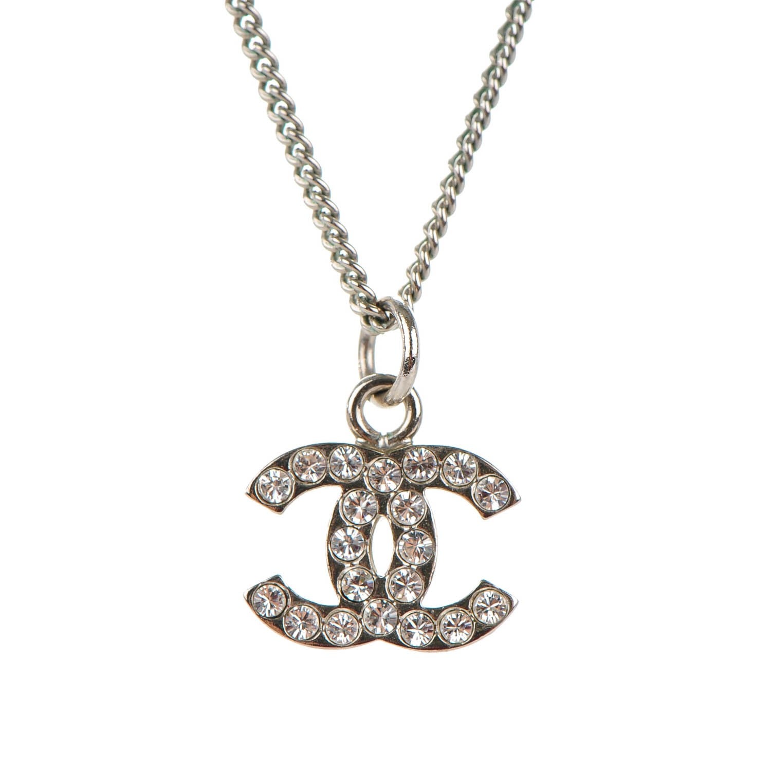 Chanel Crystal Timeless CC Necklace Silver 3 of 4