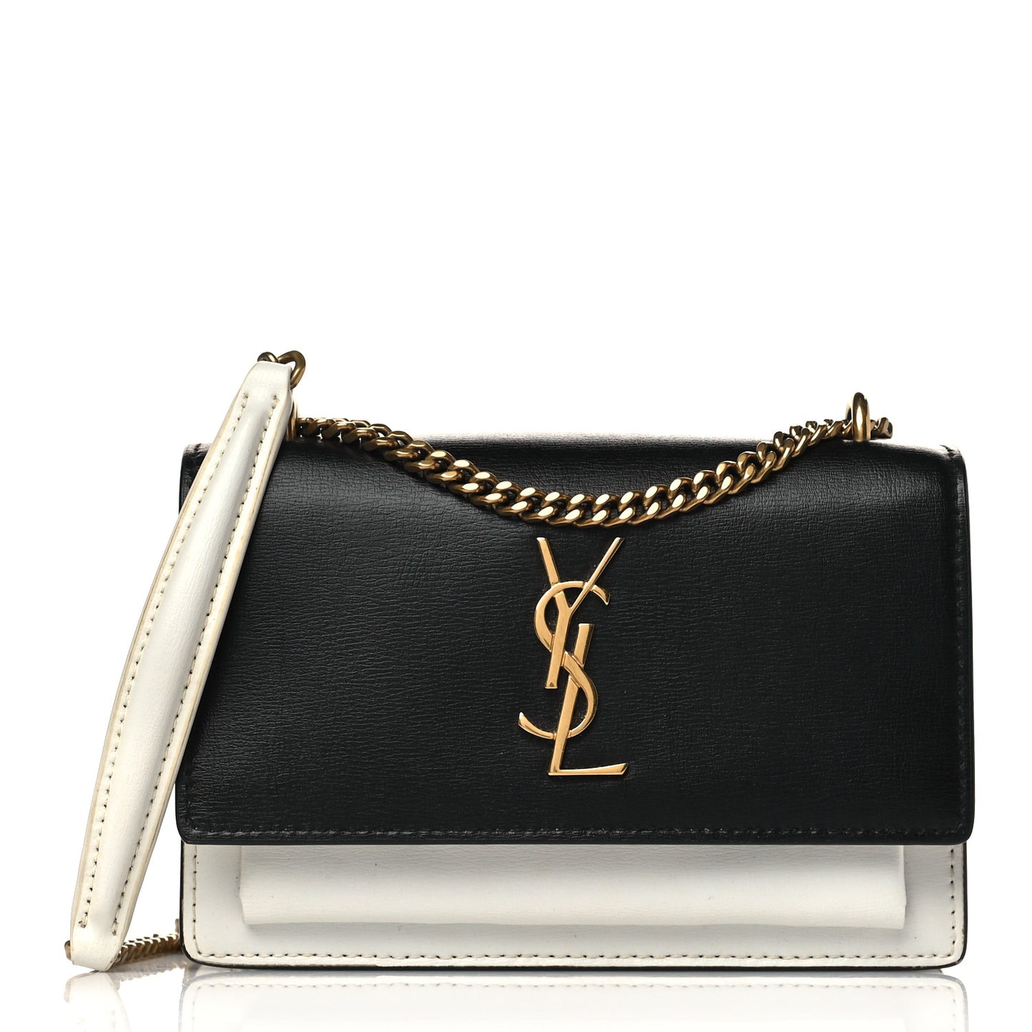 New Aspen Calfskin Bi-Color Monogram Sunset Chain Wallet Black Dirty White