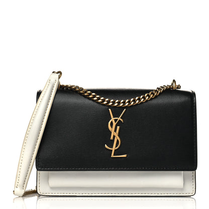 Saint Laurent New Aspen Calfskin Bi-Color Monogram Sunset Chain Wallet Black Dirty White 1 of 8