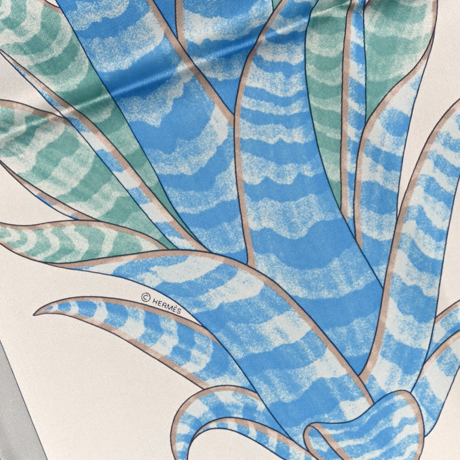 Hermes Silk Index Bromeliaceae Scarf 90 Gris Argent Bleu Vert Amande 4 of 6