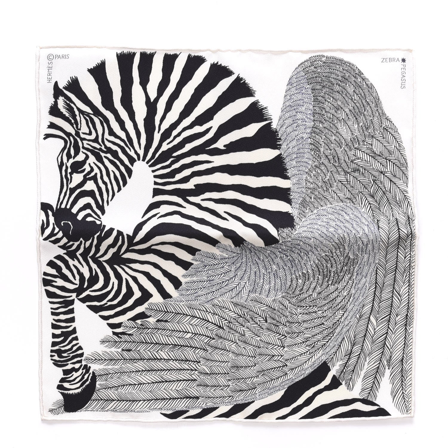 Hermes Silk Zebra Pegasus Nano Scarf 20 Black White 1 of 4